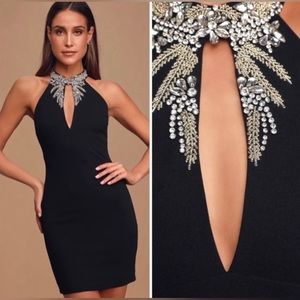 NEW Lulus alluring evening navy blue beaded bodycon mini dress